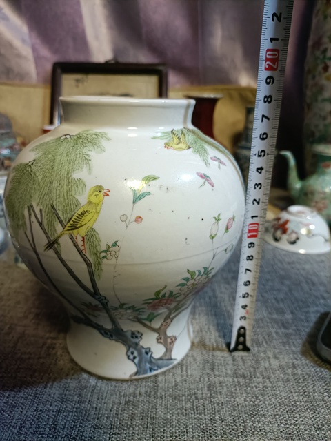 古玩陶瓷民國粉彩花鳥紋罐拍賣，當前價格2888元