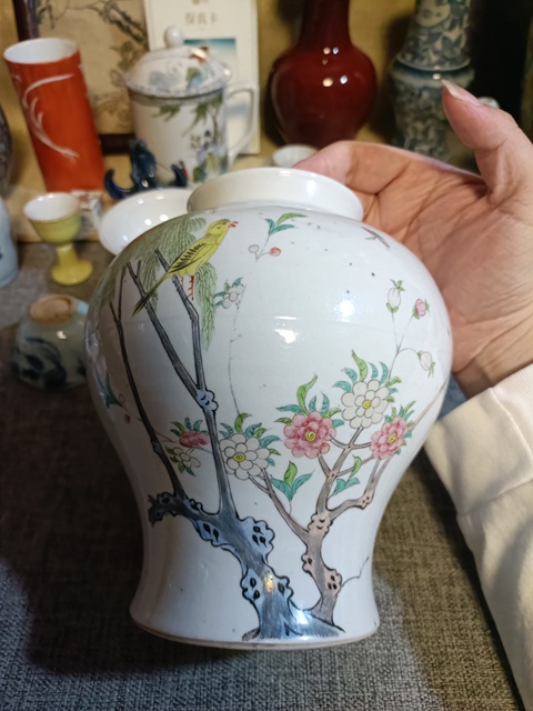 古玩陶瓷民國粉彩花鳥紋罐拍賣，當前價格2888元