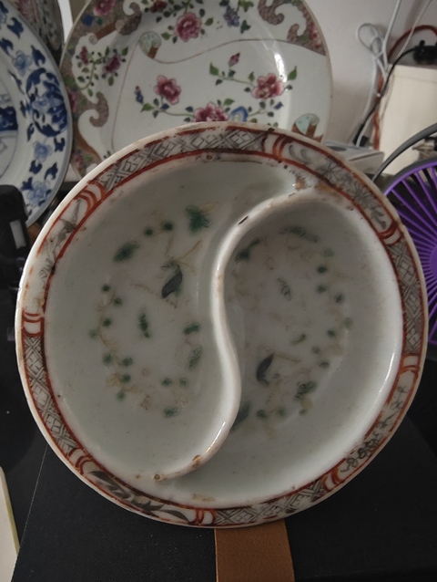 古玩陶瓷晚清粉彩高足調色盤拍賣，當前價格288元