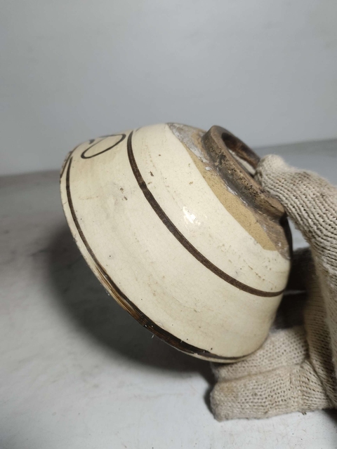 古玩陶瓷磁州窯白底黑花福字紋碗拍賣，當前價格150元