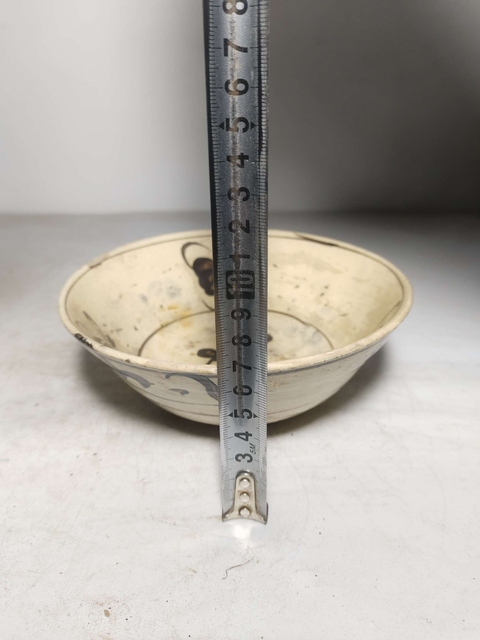 古玩陶瓷磁州窯白底黑花福字紋碗拍賣，當前價格150元