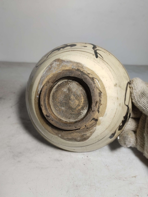 古玩陶瓷磁州窯白底黑花福字紋碗拍賣，當前價格150元