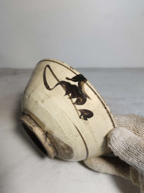 古玩陶瓷磁州窯白底黑花福字紋碗拍賣，當前價格150元