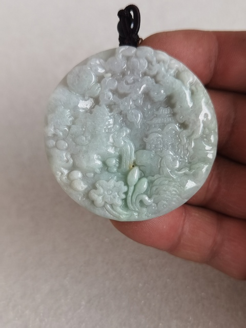 古玩玉器天然翡翠雕“山水牌”拍賣,當前價格298元