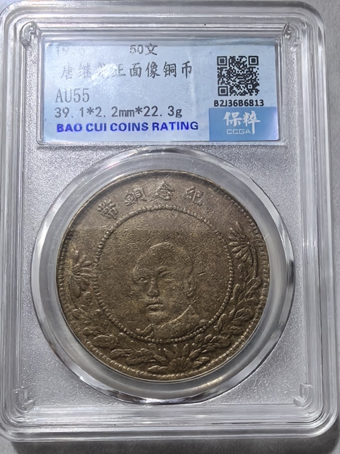 古玩錢幣云南省造唐繼堯像雙旗五十文銅元真品鑒賞圖