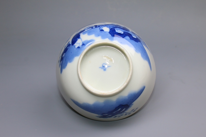 古玩陶瓷清晚期·青花老少同樂圖茶碗拍賣，當前價格936元