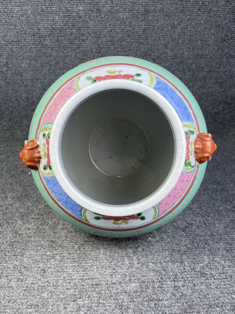古玩陶瓷松石綠地粉彩花卉紋獸耳尊拍賣,當前價格6588元