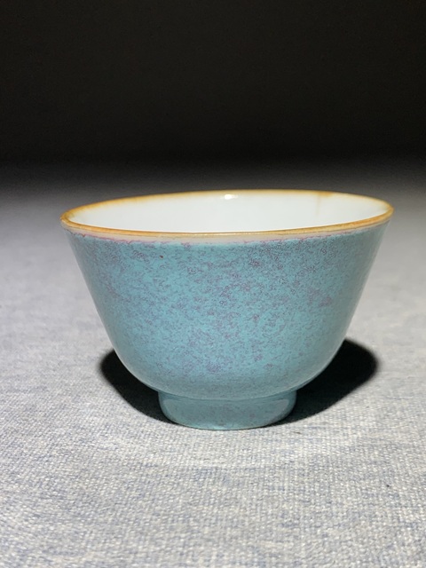 古玩陶瓷晚清爐鈞釉杯真品鑒賞圖