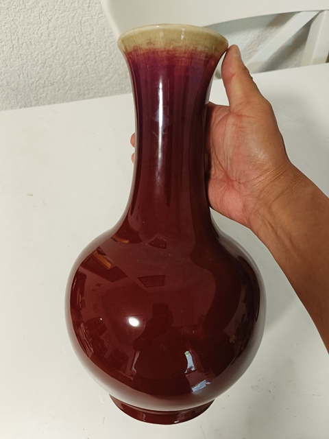 古玩陶瓷鈞紅窯變釉賞瓶真品鑒賞圖