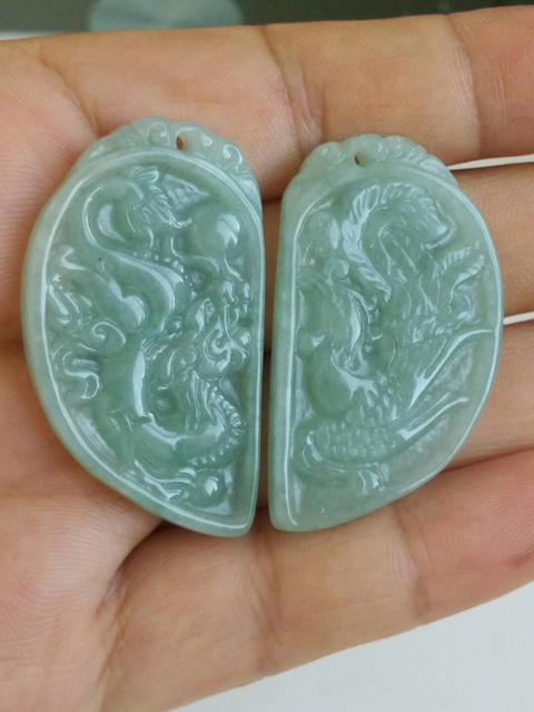 古玩玉器天然翡翠龍鳳紋佩真品鑒賞圖