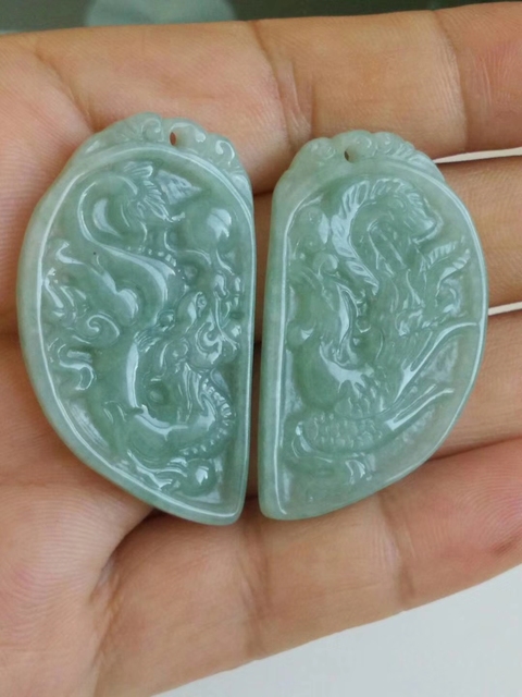 古玩玉器天然翡翠龍鳳紋佩真品鑒賞圖