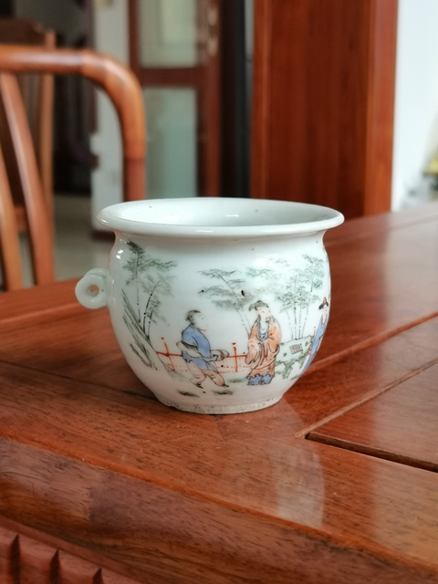 古玩陶瓷清晚期 粉彩竹林七賢鳥食缸拍賣,當前價格3180元