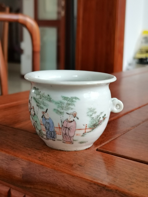 古玩陶瓷清晚期 粉彩竹林七賢鳥食缸拍賣,當前價格3180元