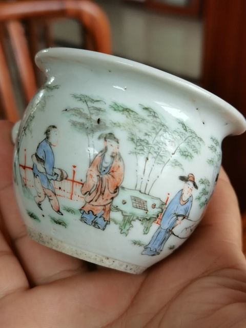 古玩陶瓷清晚期 粉彩竹林七賢鳥食缸拍賣,當前價格3180元