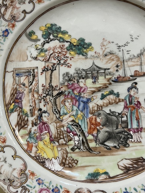 古玩陶瓷乾隆｜廣琺瑯彩闔家歡八棱紋盤拍賣，當前價格6800元
