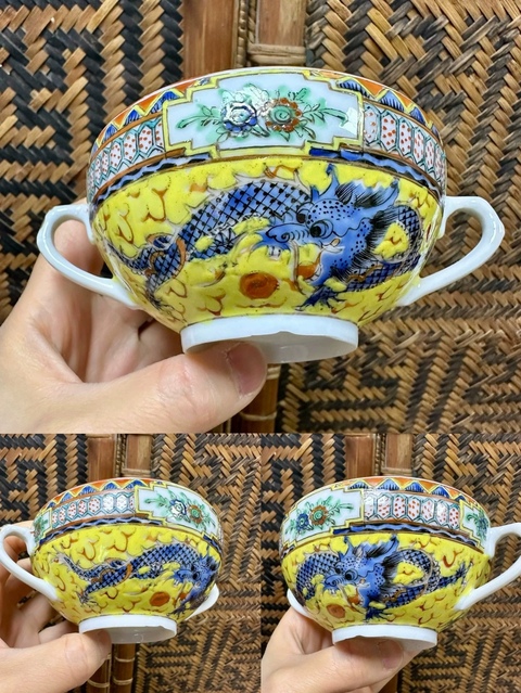 古玩陶瓷廣彩龍紋雙耳杯拍賣,當前價格380元