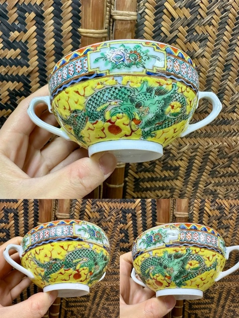 古玩陶瓷廣彩龍紋雙耳杯拍賣,當前價格380元