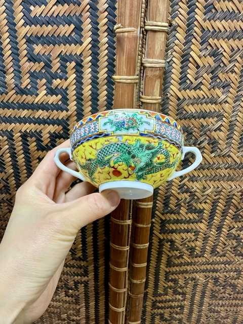 古玩陶瓷廣彩龍紋雙耳杯拍賣,當前價格380元
