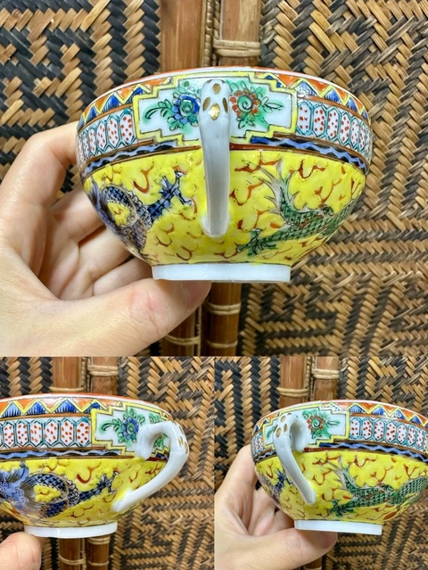 古玩陶瓷廣彩龍紋雙耳杯拍賣,當前價格380元