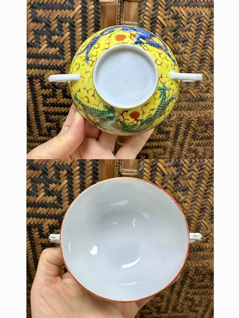 古玩陶瓷廣彩龍紋雙耳杯拍賣,當前價格380元