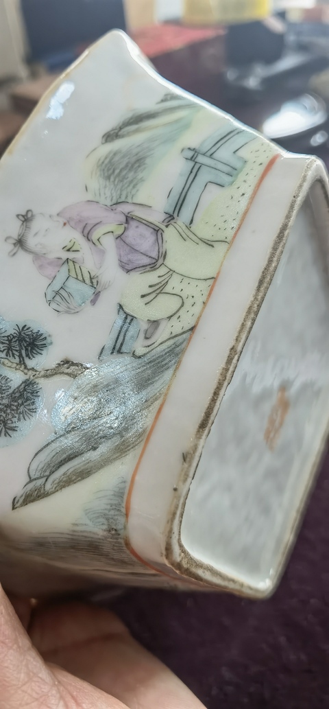 古玩陶瓷粉彩人物故事四方碗真品鑒賞圖