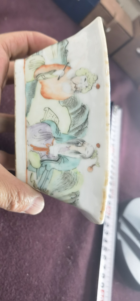 古玩陶瓷粉彩人物故事四方碗真品鑒賞圖