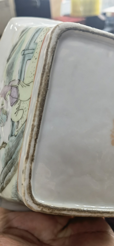 古玩陶瓷粉彩人物故事四方碗真品鑒賞圖