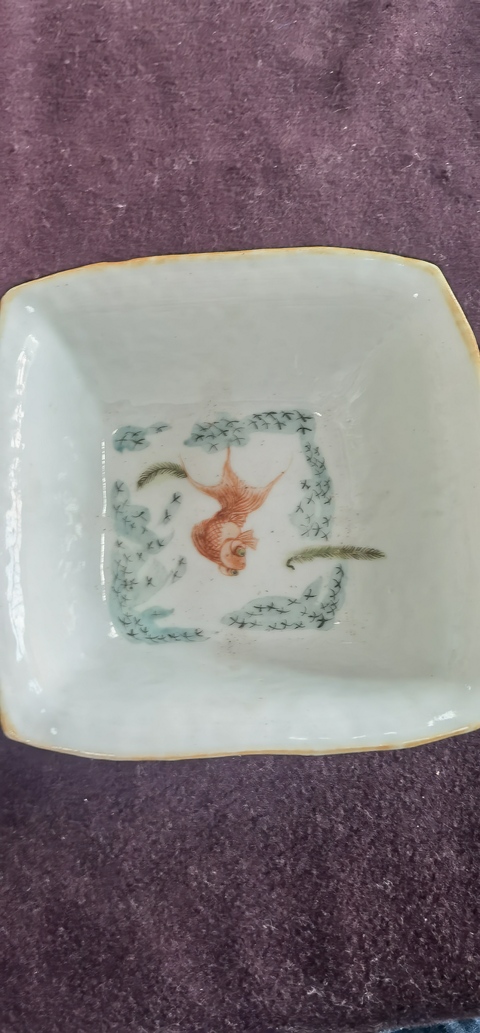 古玩陶瓷粉彩人物故事四方碗真品鑒賞圖