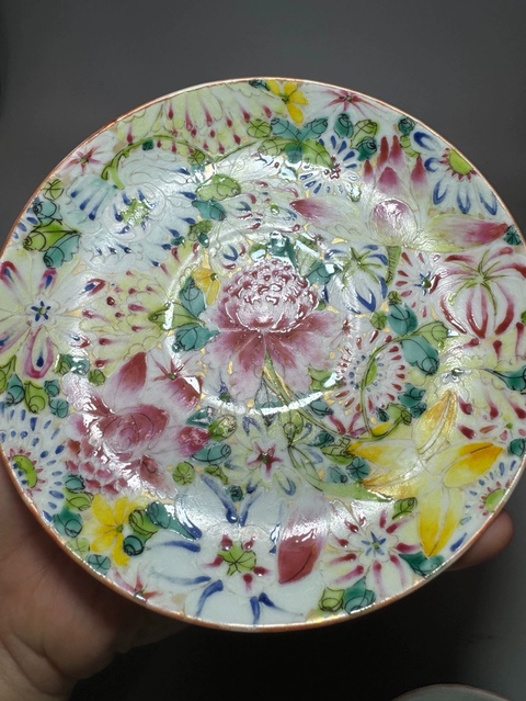 古玩陶瓷黃地粉彩花卉紋杯碟拍賣,當前價格2000元