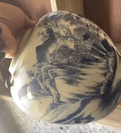 古玩陶瓷青花山水人物紋罐，模糊，偏老真品鑒賞圖