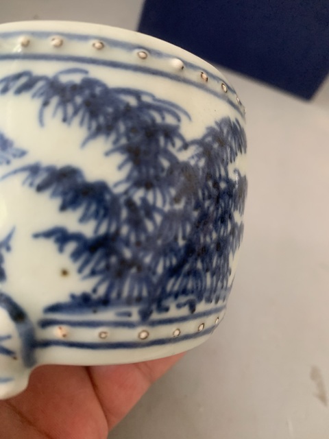 古玩陶瓷歲寒三友松竹梅青花三足筒式香爐拍賣,當前價格16000元