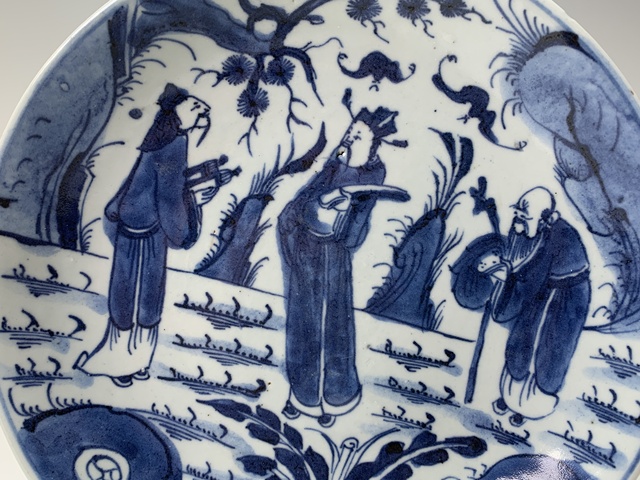 古玩陶瓷清雍正·青花三星人物紋盤拍賣,當前價格0元