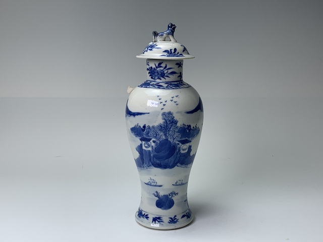 古玩陶瓷清晚期·青花山水風景紋將軍罐拍賣,當前價格266元