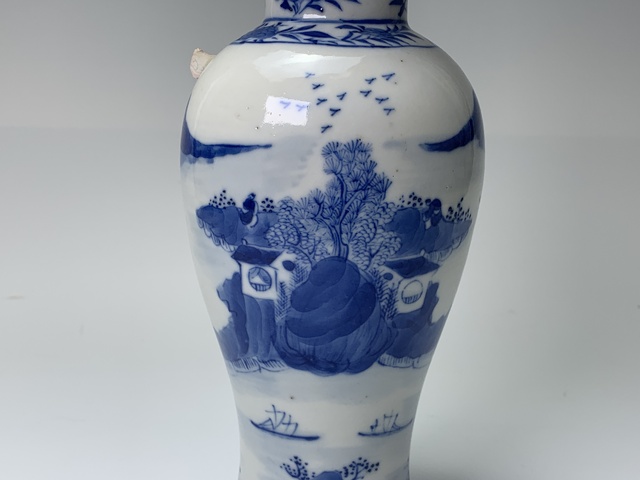 古玩陶瓷清晚期·青花山水風景紋將軍罐拍賣,當前價格266元