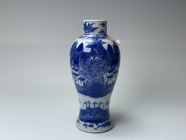 古玩陶瓷清晚期·青花山水風景紋將軍罐拍賣,當前價格266元