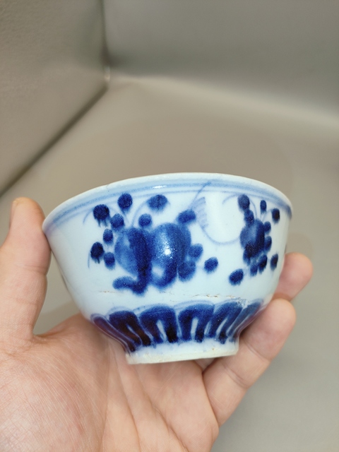 古玩陶瓷清雍正,精品福壽三多紋青花茶園拍賣,當前價格1600元