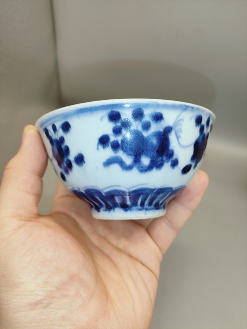 古玩陶瓷清雍正,精品福壽三多紋青花茶園拍賣,當前價格1600元