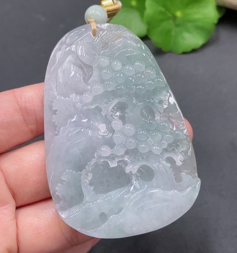 古玩玉器天然翡翠山水牌(帶鑒定證書)拍賣，當(dāng)前價格1800元