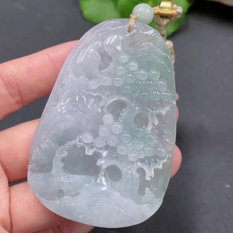 古玩玉器天然翡翠山水牌(帶鑒定證書)拍賣，當(dāng)前價格1800元