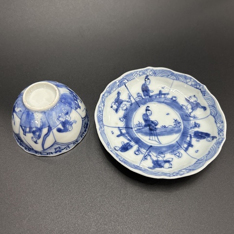 古玩陶瓷清康熙青花三娘教子圖杯碟拍賣,當(dāng)前價(jià)格2750元