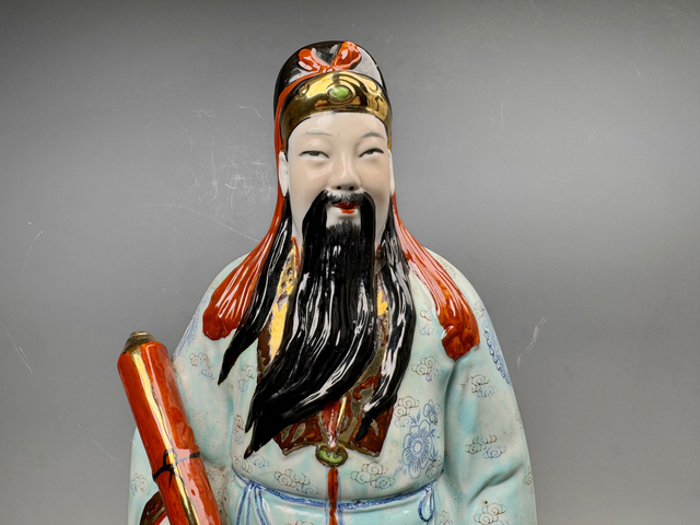 古玩陶瓷民國(guó)粉彩福祿壽三星報(bào)喜造之神像拍賣(mài)，當(dāng)前價(jià)格77777元