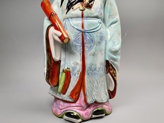 古玩陶瓷民國(guó)粉彩福祿壽三星報(bào)喜造之神像拍賣(mài)，當(dāng)前價(jià)格77777元