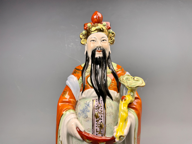 古玩陶瓷民國(guó)粉彩福祿壽三星報(bào)喜造之神像拍賣(mài)，當(dāng)前價(jià)格77777元