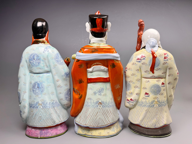 古玩陶瓷民國(guó)粉彩福祿壽三星報(bào)喜造之神像拍賣(mài)，當(dāng)前價(jià)格77777元