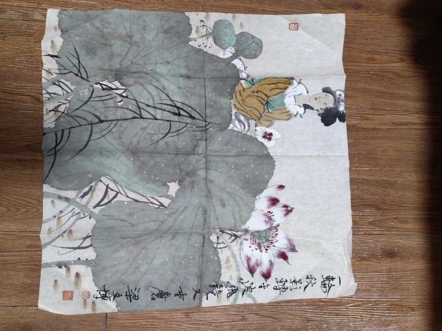 古玩字畫梁文博荷花仕女拍賣,當前價格799元