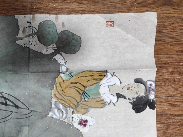 古玩字畫梁文博荷花仕女拍賣,當前價格799元