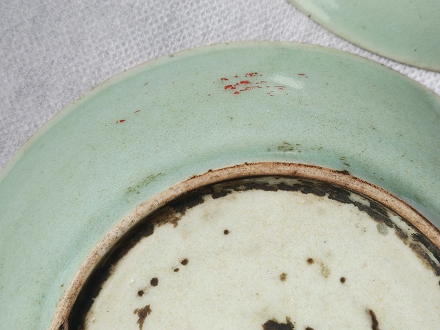 古玩陶瓷清中期豆青釉盤拍賣，當前價格48元