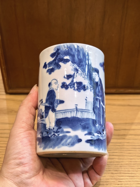 古玩陶瓷晚清青花攜琴訪友圖筆筒拍賣,當(dāng)前價格4999元