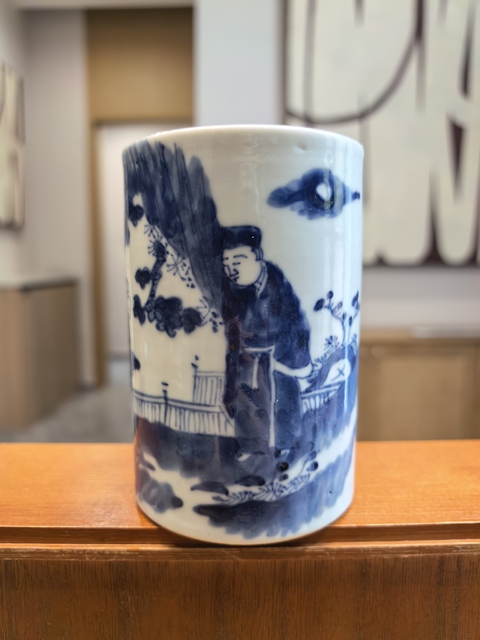 古玩陶瓷晚清青花攜琴訪友圖筆筒拍賣,當(dāng)前價格4999元