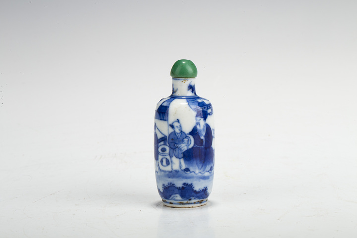 古玩陶瓷晚清·青花教子圖鼻煙壺拍賣，當前價格258元
